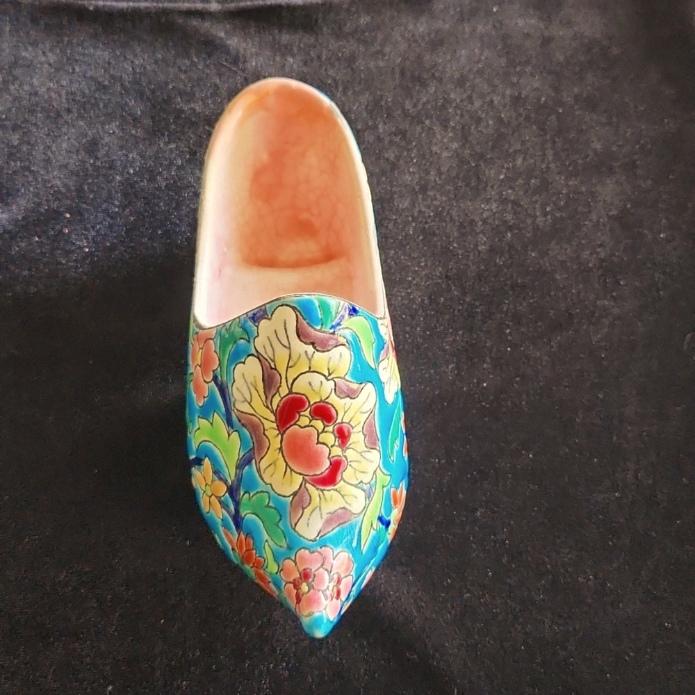 Antique  Faience Longwy French pattern art shoe